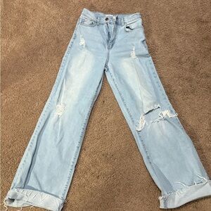 Distressed Light Blue Women's Viberant Jeans Wide Leg